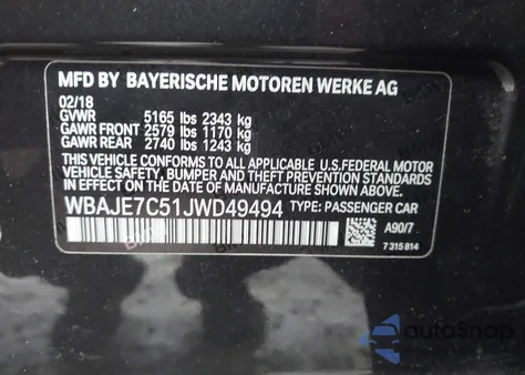 2018 BMW 540I xDrive z USA, uszkodzony, nr VIN WBAJE7C51JWD49494